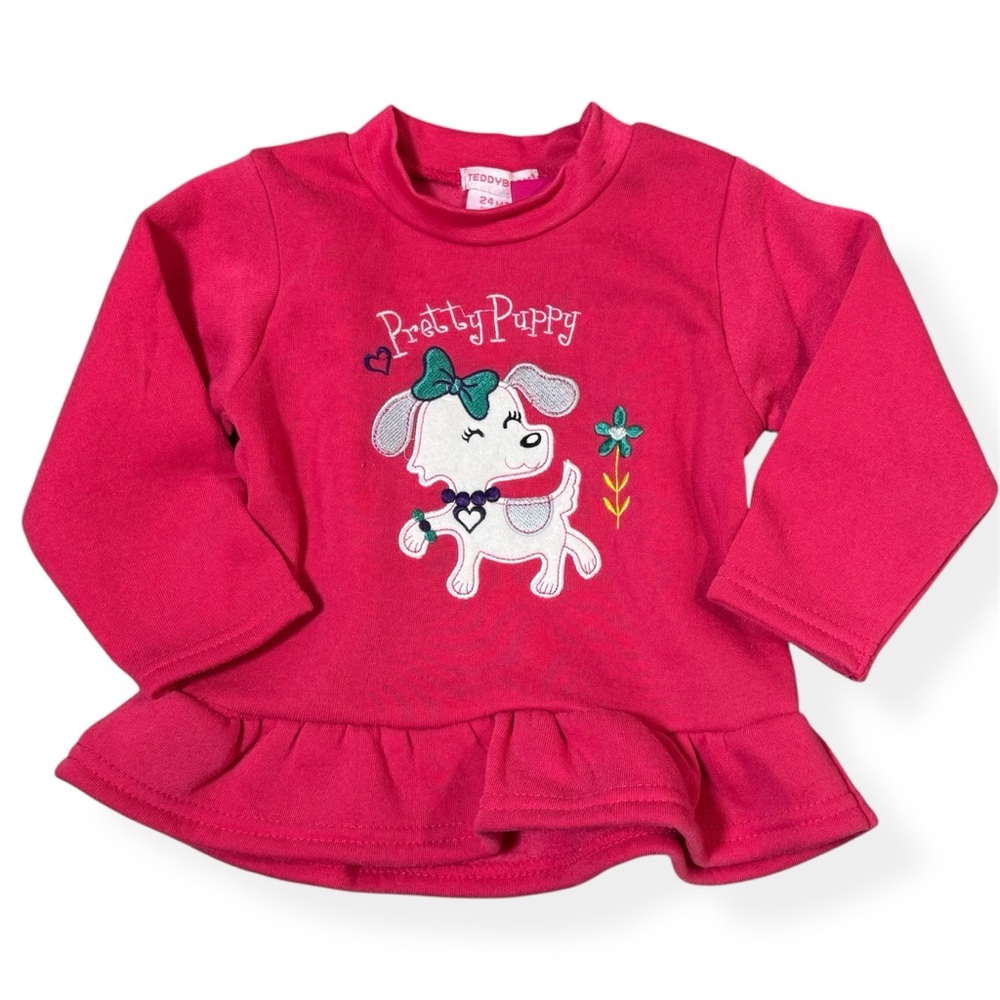 Vintage embroidered pretty puppy peplum top 24m pink